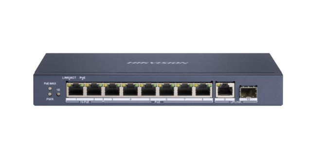 DS-3E0510HP-E, Hikvision Gigabit PoE Switch unmanaged, 8 poorts